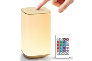 Auxmir Lámparas de Mesita de Noche, Recargable por USB 4000mAh, Lámpara de Mesa LED, 256 Colores RGB, 4 Modos, Control Remoto y Táctil, Temporizador, Luz Nocturna para Niños, Dormitorio, Color Madera