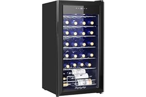 D4P Display4top Frigorifero Cantinetta Frigo per Vini e bevande, Supporta 28 bottiglie, Porta in vetro temperato, termostato pannello touch(82L)