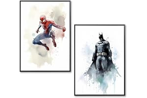 mnam Laminas decorativas pared Set de 2 Superhéroes. Papel Acquerello - Poster Decorativo Impresiones Acuarela para enmarcar - Regalo - Decoración Habitación Niños Juvenil Infantil (30 x 21 cm)
