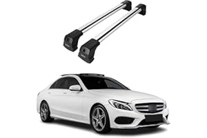 OMAC Barras portaequipajes básicas compatibles con Mercedes Clase C W205 Limo 2014-2021, aluminio, 75 kg, plata, 2 piezas, puntos de fijación para portabicicletas, cajas de techo, portaesquís, con
