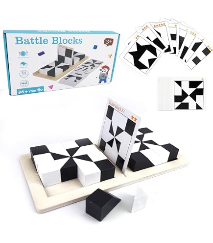 Lingle Hidden Blocks Puzzelspel – Houten Bordspel Met 80 Uitdagingen, 3D-Logica, Zwart-Wit