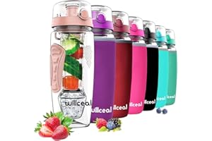 willceal Wasserflasche Mit Fruchteinsatz 945 ml Durable mit abnehmbarem Eisgel-Ball, groß - BPA-freies Tritan, Flip-Deckel, dichtes Design - Sport, Camping (Gold)