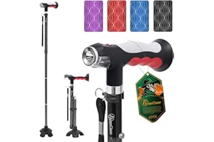 BeneCane Canne de Marche Pliable avec Deux lumières LED,Canne de Marche Femme et Homme,Hauteur Réglable et Légère en Aluminum