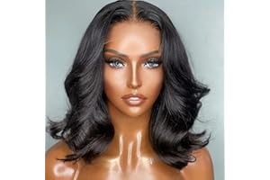 Angelwing Hair Body Wave Human Hair 14 Inch Glueless 4X4 Lace Closure Wigs Human Hair150% Density Brazilian Virgin Hair Pre Plucked Bleached Knots with Baby Hair