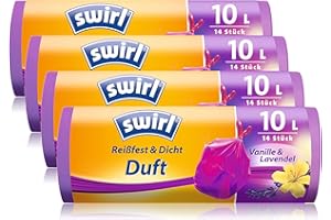 ‎SWIRL Swirl Duft-Müllbeutel Vanille-Lavendel mit Zugband, 10 Liter, 4 Rollen mit je 14 Beuteln