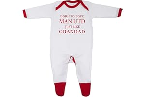 CHEEKYTOTS 'Born To Love Man Utd Just Like Grandad' Baby Boy Girl Sleepsuit Designed and Printed in the UK Using 100% Fine Combed Cotton