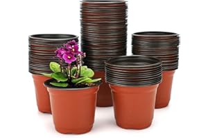 KINGLAKE 100 Pièces 10CM Pots de Fleurs,Pot pour Semis Exterieur,Pot Plastique Plante,Pot de Repiquage,Godets Semis pour Interieur-Rouge-Marron