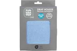 TROIS KILOS SEPT - Drap Housse Bébé - 40x80 cm - 100% Coton - Label OEKO-TEX - Jersey Extensible - Bleu ciel