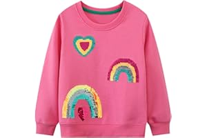 Dioshark Sweatshirts Girls Kids Pullover Cotton Long Sleeves Animal Floral Embroidered Glitter Sequins Jumpers with Crew Neck Spring Autumn Outdoor Sports Tops Casual Outfits for Child Age 2-7 Years