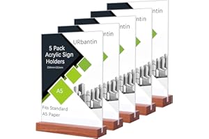 URbantin 5 Piezas Soporte A5 para Letreros de Acrílico,Porta Carteles,A5 Soporte Menú,Soporte Expositor de Sobremesa Acrílico Transparente para Restaurantes, Hotel, Tienda