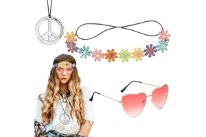 Elegance-go Hippie Costume Set,Accessori per Costumi di Anni '60 e '70 Fascia Costume Hippy Occhiali Hippie Vintage,Fascia Di Fiori,Fascia Boho per Festa Spiaggia Viaggio Foto