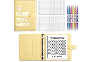 100 Envelope Saving Challenge med 6 st textmarkeringar med två spetsar | Budgetplanerare och sparmapp för pengar, A5 ringbok bemästra utmaningarna och spara 5 050 $ på 100 dagar