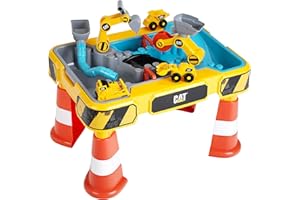 Theo Klein 3208 Stolik do zabawy piaskiem i wodą CAT | Dwa baseniki z akcesoriami | W tym wywrotka, buldożer i ładowarka kołowa | Zabawki dla dzieci od 18 miesięcy