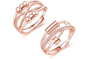 Cangall Silber Anxiety Rings, 2PCS 925 Sterling Silber Damen Angst Rings Set, Offen Einstellbar Anti Stress Ring, Unisex Unendlichkeit Silber Spinner Fidget Ringe Dekompressionsringe mit 6 / 7Perlen