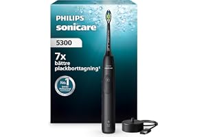 Sonicare 5300 elektrisk tandborste, sonisk tandborste med två intensitetsnivåer, tryckvarning, EasyStart, SmarTimer och BrushPacer, svart, modell HX7101/01 [Ny teknik]