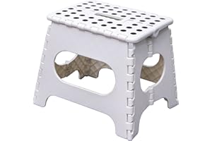 Knight Plastic Folding Step Stool, Strong Heavy Duty Skid Resistant Stool for Kids and Adults, White Black Grey, H29 x L27 x W22 CM (White)