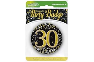 OakTree 3" Badge 30th Birthday Sparkling Fizz Black Gold Holographic