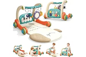 SOOFAM 4-in-1 Baby Piano Play Mat, Musical Push Walker Toy for 6-12 Months, Detachable Piano & Rattles, Extra Thick Soft Mat, baby piano mat for Toddler Infants Boys Girls