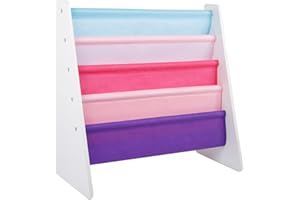 GENERIC Luebel® Kids Bookshelf 4 Tier Fabric Sling Shelves With Easy Book Access - Perfect For Kids Bedroom Storage (Multi-Color-2)