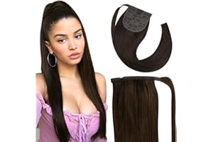 Fshine Coda Di Cavallo Capelli Veri Marrone Scuro Ponytail Hair Extension 40CM 80g Extension Coda Capelli Veri Professionali Umani Capelli Umani Lisci Pony #2