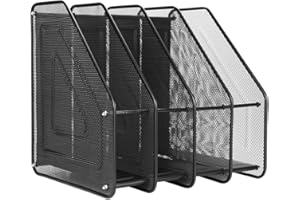 IBLUELOVER Stehsammler Schreibtisch Organizer Bücher Stehordner 4 Fächer Ablage Drahtgeflecht Zeitschriftensammler Große Kapazität Ständer Schwarz Buchstütze für Dokumente Büro Papier Zuhause Hefte