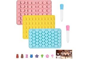 REALJOY 3 Pezzi Silicone Per Caramelle,Riutilizzabile Stampi per Orsetti Gommosi con 2 Contagocce, Stampi per Caramelle Gommose in 11 Forme Adorabili,per Produrre Caramelle, Cioccolatini e Gelatine