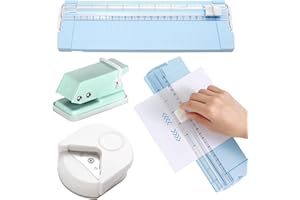 YWKJDDM Mini Paper Cutter, 3 Pcs Paper Trimmer Scrapbooking Tool, Papers Cutter A5 with Replacement Blade Corner Rounder and Single Hole Puncher for Coupon Photo Card