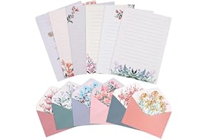 KSIWRE 36 PCS Writing Paper and Envelopes Set,Warm Floral Themed Stationary Set for Wedding Invitations Wishes,24 Lined Stationery Paper with 12 Envelops