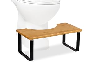 ‎RELAXDAYS Relaxdays Taboret toaletowy, stopnia łazienkowa dla dorosłych, bambus, 18 x 44,5 x 23 cm, zdrowa pozycja do kucania, naturalny/czarny, silikon, żelazko