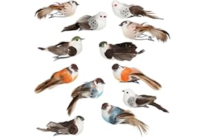 com-four® 12x Uccelli Decorativi - Uccelli Artificiali in 4 Colori Vivaci - Uccelli Decorativi con Piume e Clip in Metallo - Uccello Ornamentale per la Decorazione (12 Pezzi - Set Misto 02)