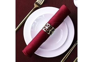 SPRICA Jacquard Napkin Set of 4 Solid Color Heavy Weight Soft Napkins, Machine Washable, Wine Red