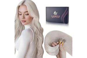 LaaVoo Nano Hair Extensions Real Human Hair Blonde Nano Beads Hair Extensions Platinum Blonde Invisible Nano Ring Straight Remy Hair 50g 50s 14 Inch #60