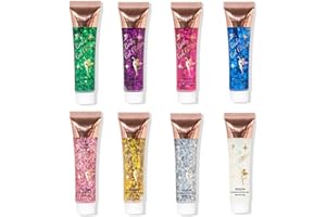 Glitter Corpo, MKNZOME 8 pezzi Glitter Capelli Brillantini Corpo Ombretto Liquido Glitter Brillantini Make Up per Capelli, Viso,Festival Musicali,Halloween, Natale, Club, Feste