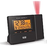 HITO Atomic Radio Controlled Projection Alarm Clock w/Date, Temperature, Week, Alarm Status, Backlight -mains powered/battery