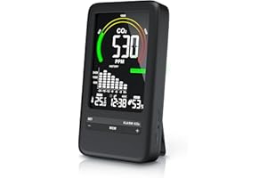 Brandson Detector de CO2 Controlador de Calidad del Aire NDIR Sensor de dióxido de Carbono Medición PPM Co2 Pantalla Humedad Ambiente Alarma, Reloj Termómetro higrómetro Batería Recargable de 2000mAh