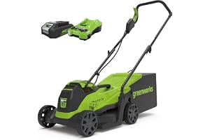 Greenworks GD24LM33K2 Batteridriven Gräsklippare med Borstlös Motor för Mindre Gräsmattor upp till 140m², 33cm Klippbredd, 30L Påse INKLUSIVE 24V 2Ah Batteri och Laddare, 3 Års Garanti
