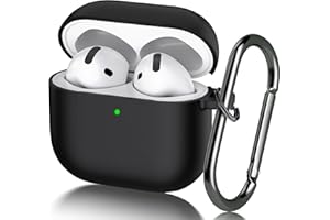 Seltureone Etui do Airpods 4 (2024) z brelokiem do kluczy, [Widoczna przednia dioda LED] Miękkie silikonowe etui odporne na uderzenia, obsługa bezprzewodowego ładowania - czarne