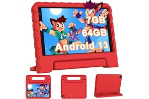 YESTEL Tablet Bambini 8 Pollici Android 13, 7GB RAM 64GB ROM 1TB Espandibile, WiFi 6 BT 5.0, 5MP+2MP, 3600mAh, 1280*800, GPS, Controllo Parentale, Apprendimento Educazione, Tablet PC con Custodia, Rosso
