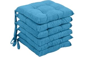 Viterbo Biancheria - Cuscini Sedie Cucina Set da 6 per Esterno ed Interno, Coprisedie con Laccetti, Design 4 Punti Imbottito, Ogni Cuscino è Realizzato in Morbida Spugna da 6cm (Turchese)