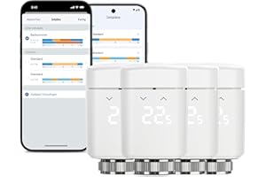 Eve Thermo (Matter) 4er Pack: Smartes Heizkörperthermostat, LED-Display mit Touch-Bedienfeld, Heizkosten sparen, Apple Home, Amazon Alexa, Samsung SmartThings, Google Home, Ben. Thread Border Router