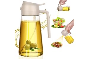 HUAERSICO 2 en 1 Pulverizador Aceite Spray 470ml - Spray Aceite de Vidrio - Diseño Antigoteo de Limpieza Dispensador Aceite para Caliente para Barbacoa, Cocina