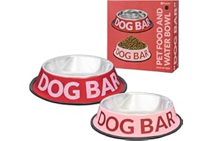 FISURA. Fisura – 2 gamelles chien en acier inoxydable “dog bar”. Gamelle antidérapante rose et rouge pour chien. Gamelle chien nourriture 500 ml et gamelle eau 1000 ml