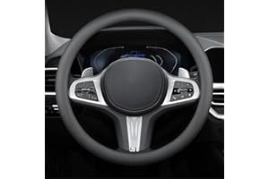 PVFZXS Echtes Leder Lenkradbezug, EIN 38cm Ultra-Dünnes Anti-Rutsch D-Typ Lenkradbezug Leder, Lenkradhüllen Vier Jahreszeiten Universell, Langlebig Auto Lenkradbezug(Schwarz)