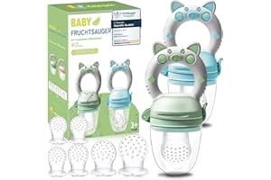 KAIYINGXIN Ciuccio per Alimenti Neonati-2 Pezzi per Frutta Chicco con 8 Ciuccio in Silicone(3 Taglie Differenti)- per Alleviare il Dolore allo Tempo