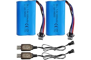 ZYGY 2PCS 7.4V 600mah 2S Batterie au Lithium avec Prise SM-3P et 2PCS câble de Charge USB pour DE82 TK3086B G20601 RC Jouet RC VoitureTK-3082B Cascadeur Batterie de Voiture