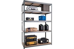 G-RACK Scaffalature PER Garage - 180 x 120 x 40cm - Scaffalature per Carichi Pesanti - Scaffali di Stoccaggio - 5 Scaffalature - Acciaio Elettrozincato - 5 Ripiani - 875KG di Capacità (175KG Per Ripiano)