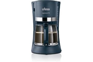 Ufesa Capriccio Cafetera de Goteo 12, Jarra 1.2L, 12 Tazas, 680W, Filtro Permanente, Placa Calefactora Antiadherente, Sistema Antigoteo, Auto Apagado, Azul/Verdoso