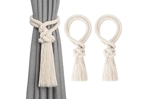 Pretty Jolly 2 Pack Natural Cotton Rope Tassel Curtain Tiebacks Boho Home Decor Drape Tie Backs Hand Woven Ball Curtain Holdbacks for Thin & Thick Home & Office Window Draperies (Beige)