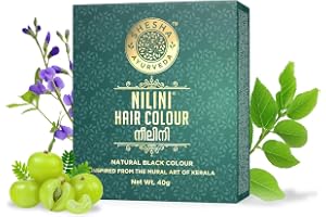 Shesha Ayurveda Black Nilini Hair Colour With Aloevera Gel, Ayurvedic,No PEROXIDE,No PERBORATE,No AMMONIA - (Black, 40G).