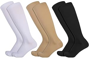 Opopark 3 Pairs Compression Socks for Women & Men Circulation 20-30 mmhg Flight Socks Knee High Compression Stockings for Athletic Nurse Running Travel